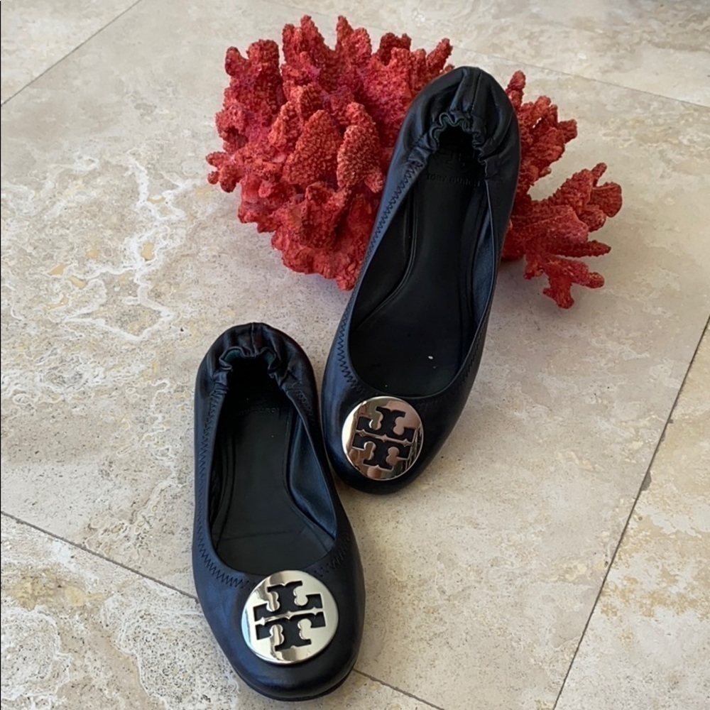 Tory Burch Black Reva Ballet Flats Silver HW - 8